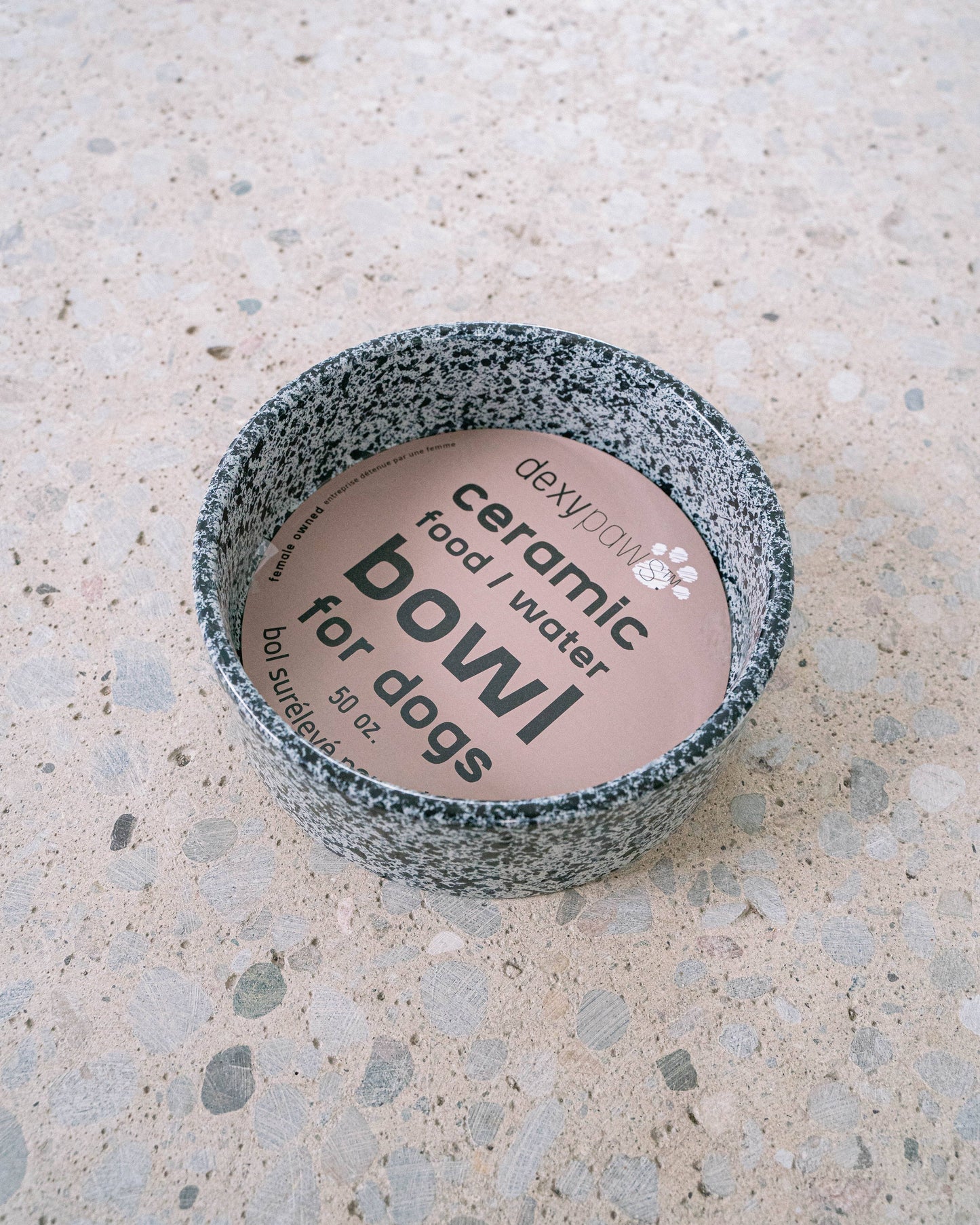 Salt & Pepper Ceramic Dog Bowl: 8 Inches