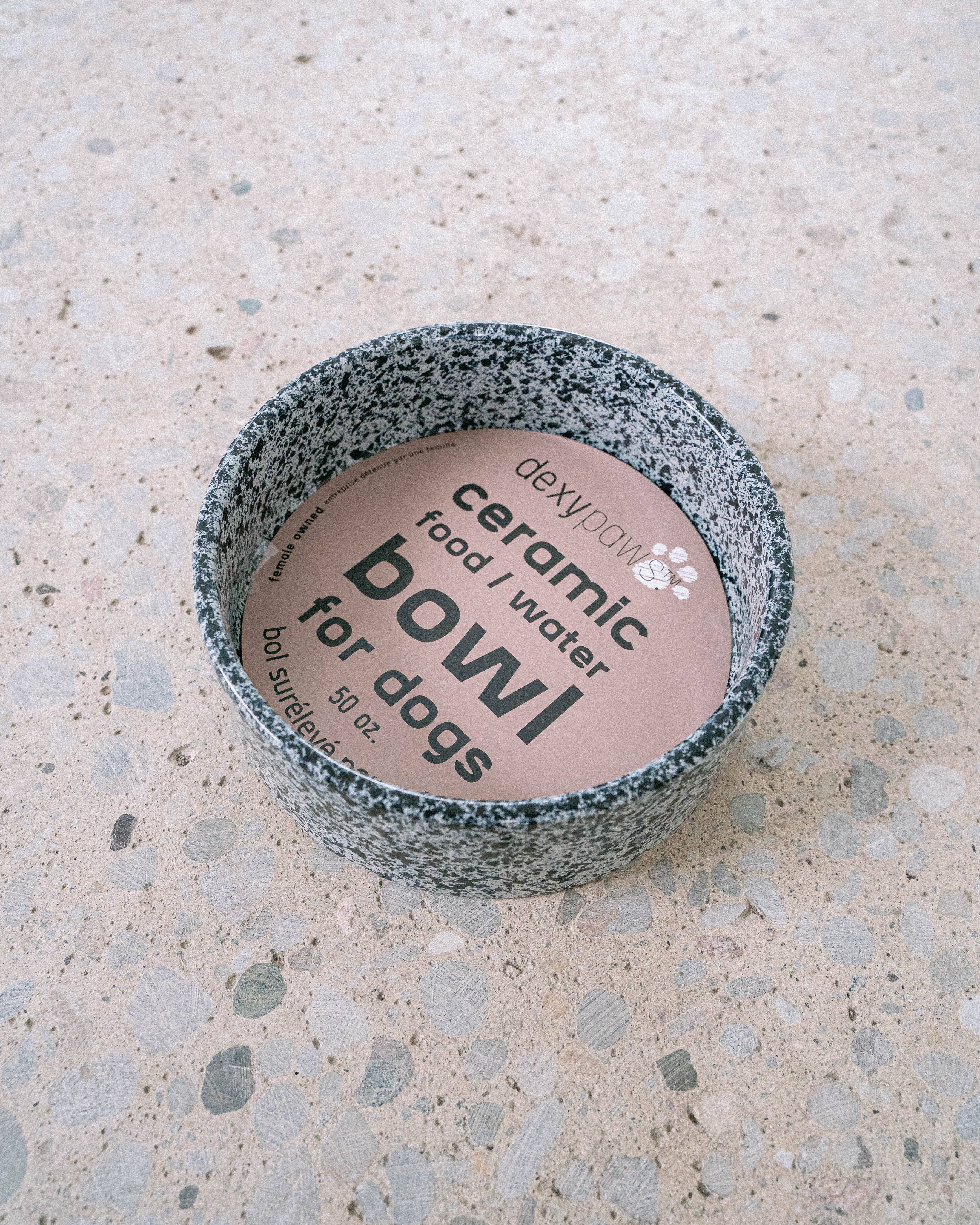 Salt & Pepper Ceramic Dog Bowl: 8 Inches