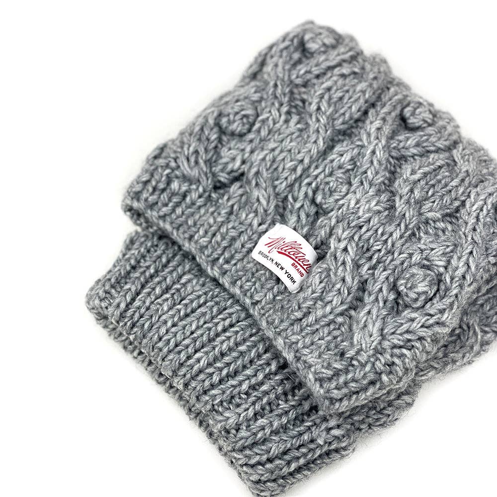 Cable Knit Dog Sweater with Pom Pom - Grey