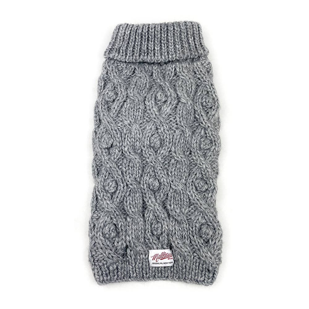 Cable Knit Dog Sweater with Pom Pom - Grey