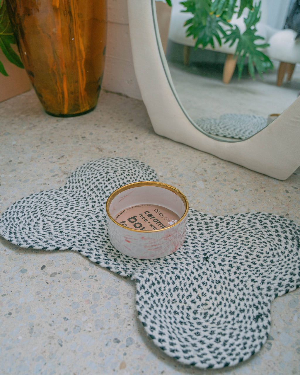Blush Pink Marble Dog Bowl with Gold Accent