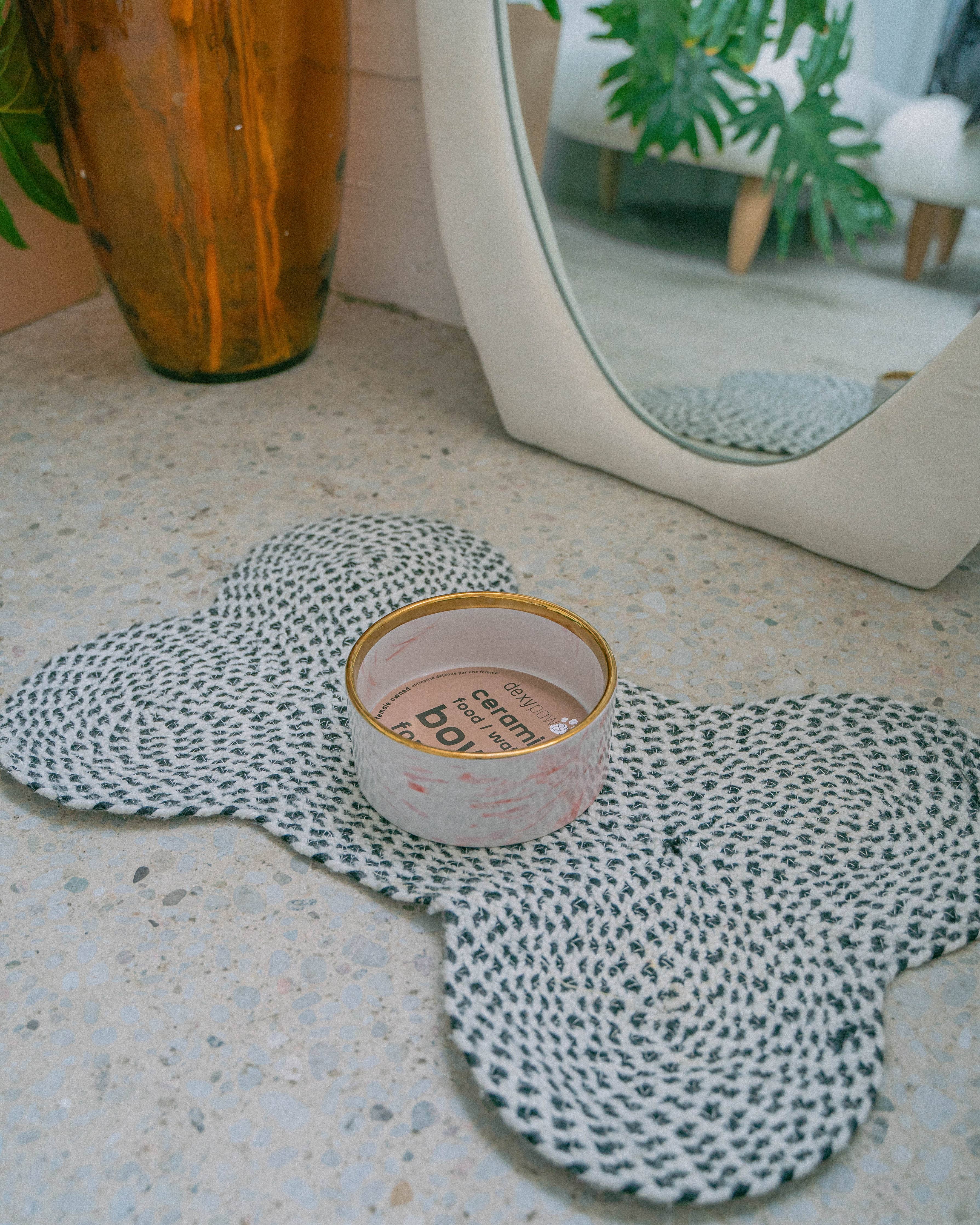Blush Pink Marble Dog Bowl with Gold Accent